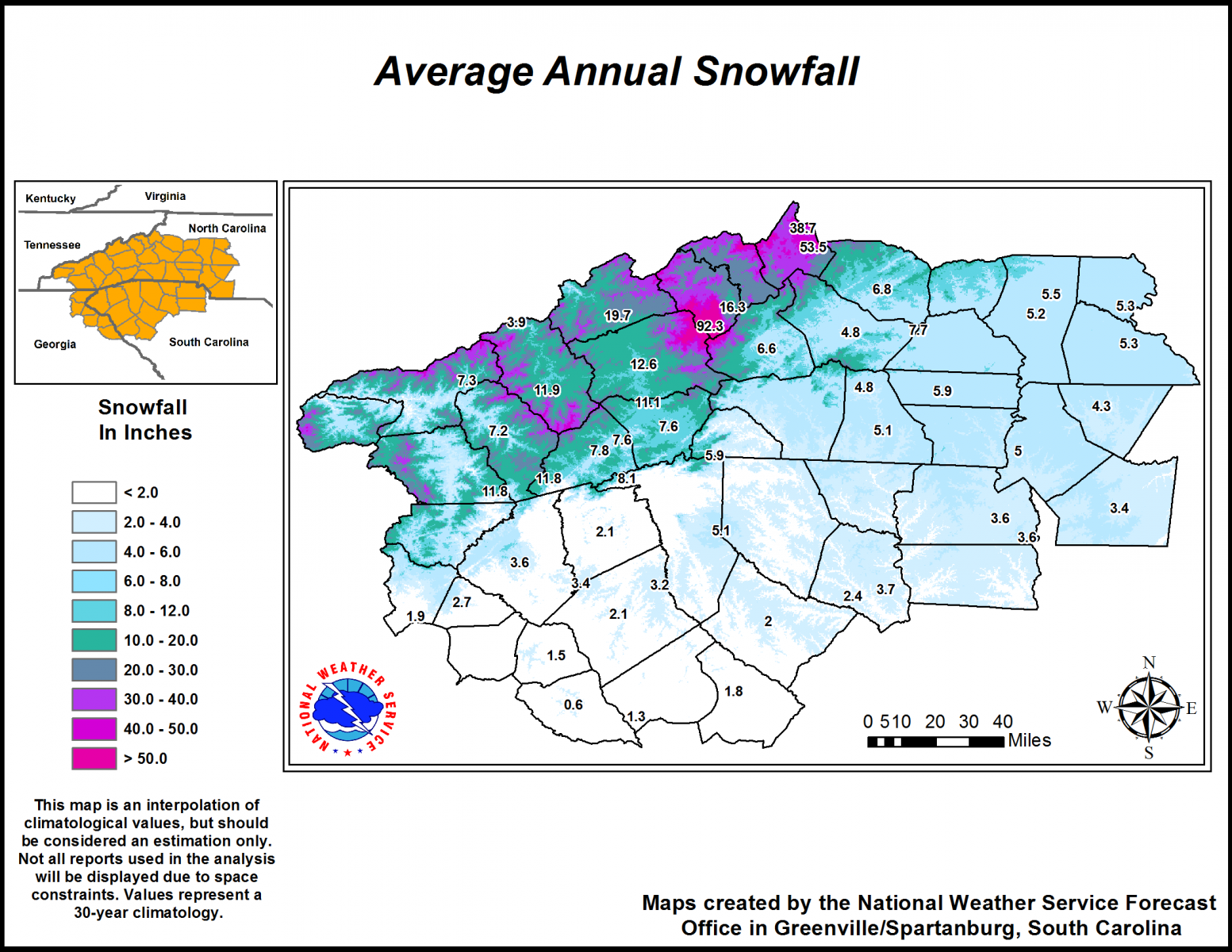 Snowfall climatology for western North Carolina