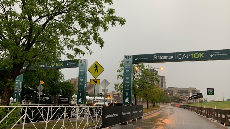 Photo of the finish line for the Cap10K on April 7, 2019 (Spectrum News)