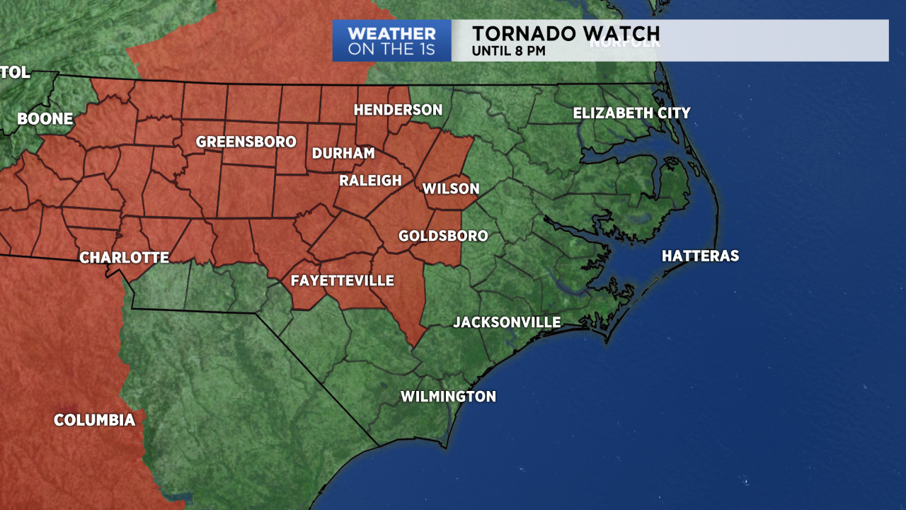 Tornado Watch Issued For Much of North Carolina