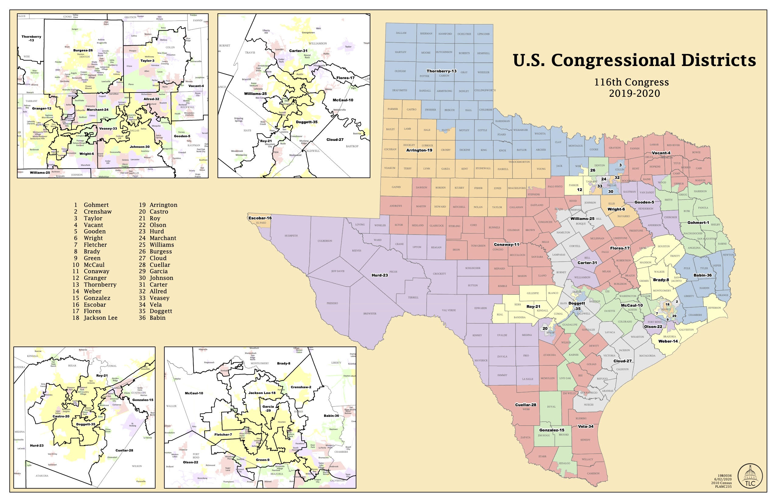 Texas U.S. Congressional Districts, 116th Congress, 2019-2020