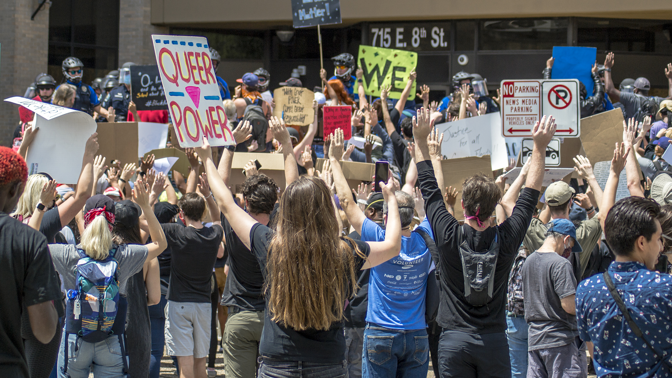 People protest in Austin over police killings.